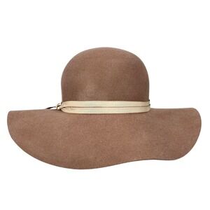 Nine West 100% Wool Floppy Hat Brown Wide Brim Fedora Boho Chic